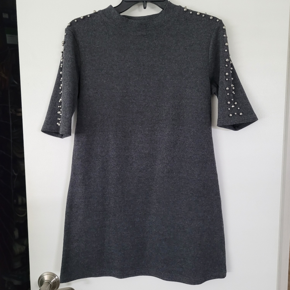 Disco Tunic Womens M / L Unbranded Gray Tunic Studded Sleeves Stretch